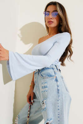 Tek Omuzlu Basic Bluz Mavi - Yılın Fırsatı