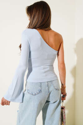 Tek Omuzlu Basic Bluz Mavi - Yılın Fırsatı