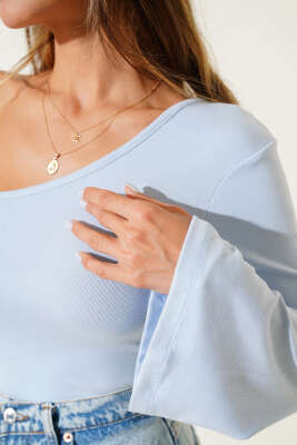 Tek Omuzlu Basic Bluz Mavi - Yılın Fırsatı