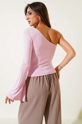 Tek Omuzlu Basic Bluz Pembe - Yılın Fırsatı