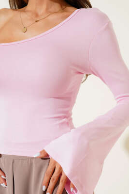 Tek Omuzlu Basic Bluz Pembe - Yılın Fırsatı
