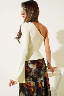 Tek Omuzlu Basic Bluz Sarı - Yılın Fırsatı