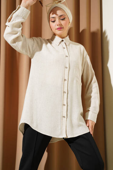 Tek Pileli Cepli Gömlek Bej - Gömlek