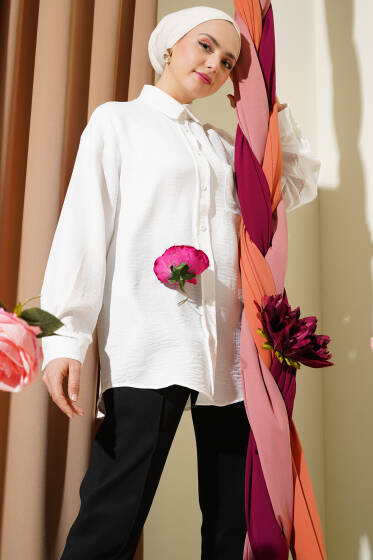 Tek Pileli Cepli Gömlek Beyaz - Gömlek