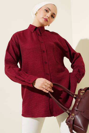 Tek Pileli Cepli Gömlek Bordo - Gömlek
