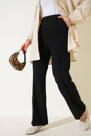 Tek Pileli Cepli Kumaş Pantolon Siyah - Pantolon