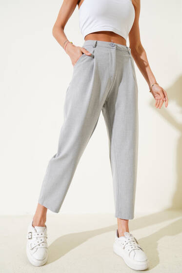 Tek Pileli Dar Paça Pantolon Gri - Kadın Giyim Modelleri