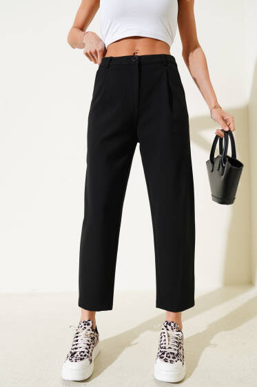Tek Pileli Dar Paça Pantolon Siyah - Kadın Giyim Modelleri