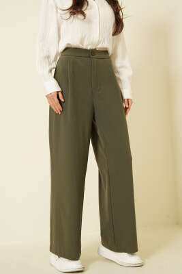 Tek Pileli Düğmeli Kumaş Pantolon Haki 