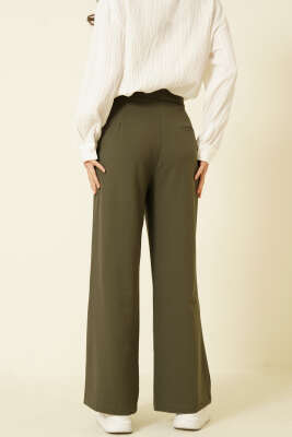 Tek Pileli Düğmeli Kumaş Pantolon Haki - Kadın Giyim Modelleri
