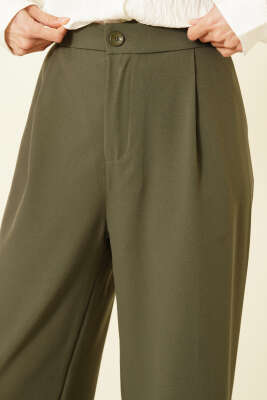 Tek Pileli Düğmeli Kumaş Pantolon Haki - Kadın Giyim Modelleri