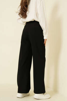 Tek Pileli Düğmeli Kumaş Pantolon Siyah - Kadın Giyim Modelleri