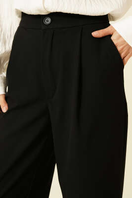 Tek Pileli Düğmeli Kumaş Pantolon Siyah - Kadın Giyim Modelleri