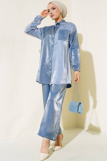 Tek Taraflı Çizgili Takım İndigo - İkili Takım