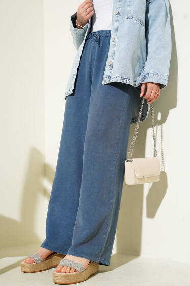 Tencel Beli Lastikli Pantolon Indıgo - Pantolon