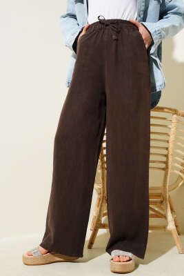 Tencel Beli Lastikli Pantolon Kahve 