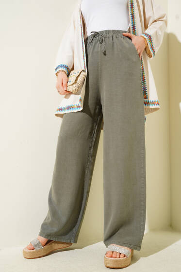 Tencel Beli Lastikli Pantolon Nefti - Pantolon