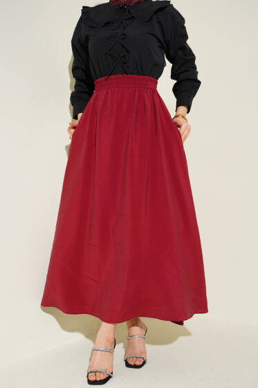 Tensel Cepli Kloş Etek Bordo - Etek