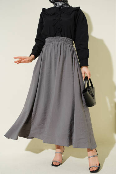 Tensel Cepli Kloş Etek Gri - Etek