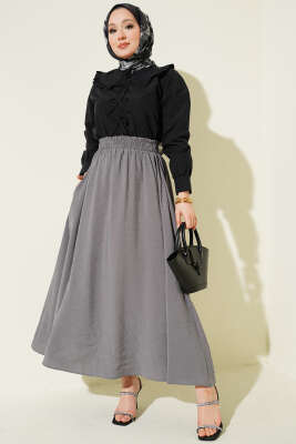 Tensel Cepli Kloş Etek Gri - Etek