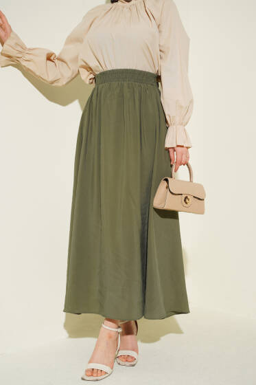 Tensel Cepli Kloş Etek Haki - Etek