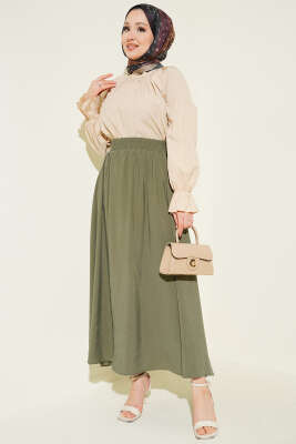Tensel Cepli Kloş Etek Haki - Etek