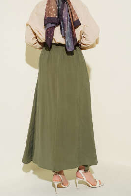 Tensel Cepli Kloş Etek Haki - Etek