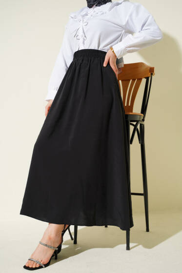 Tensel Cepli Kloş Etek Siyah - Etek