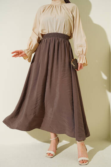 Tensel Cepli Kloş Etek Vizon - Etek