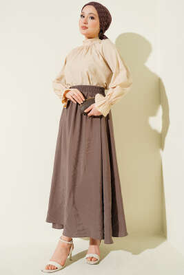 Tensel Cepli Kloş Etek Vizon - Etek