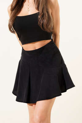Tensel Dokulu Mini Etek Siyah - Kadın Giyim Modelleri