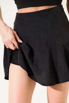 Tensel Dokulu Mini Etek Siyah - Kadın Giyim Modelleri