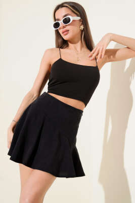 Tensel Dokulu Mini Etek Siyah - QUZU