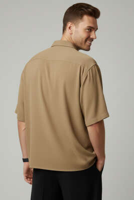 Tensel Kısa Kollu Erkek Gömlek Bej - Erkek Gömlek
