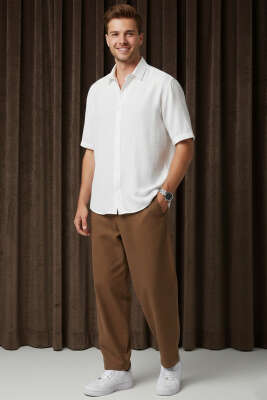 Tensel Kısa Kollu Erkek Gömlek Beyaz - Erkek Gömlek