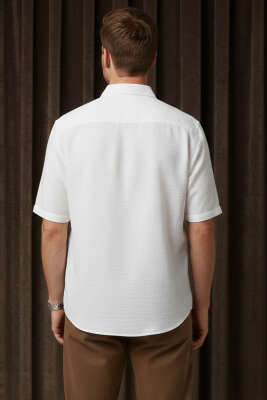 Tensel Kısa Kollu Erkek Gömlek Beyaz - Erkek Gömlek