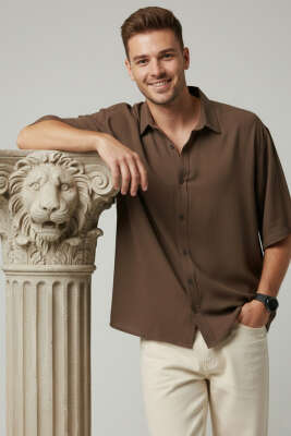 Tensel Kısa Kollu Erkek Gömlek Kahve - DEEP POİNT