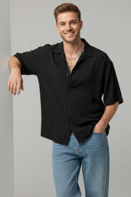 Tensel Kısa Kollu Erkek Gömlek Siyah - DEEP POİNT