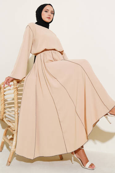 Ters Dikiş Detaylı Etekli İkili Takım Latte - İkili Takım