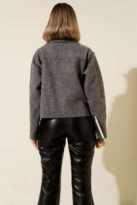 Ters Dikişli Kısa Ceket Kırçılı Gri - Kadın Giyim Modelleri