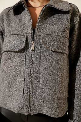 Ters Dikişli Kısa Ceket Kırçılı Gri - Kadın Giyim Modelleri