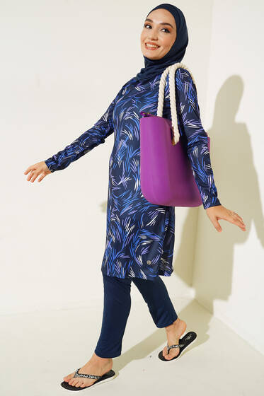 Tırmık Desen Tesettür Mayo Koyu Lacivert - Tesettür Mayo