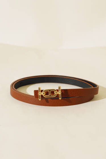 Toka Detaylı İnce Kemer Taba - Kemer