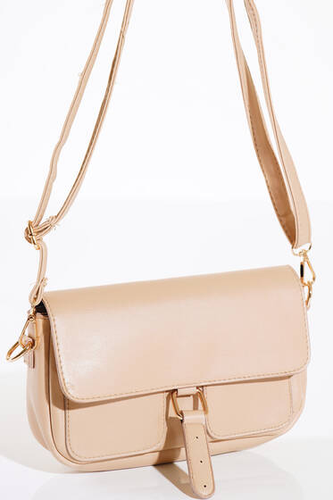 Toka Kapaklı Omuz Çantası Bej - Kol Çantası