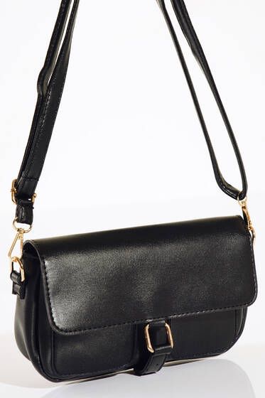 Toka Kapaklı Omuz Çantası Siyah - Kol Çantası