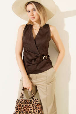 Tokalı Bağlamalı Bluz Kahve - Kadın Giyim Modelleri