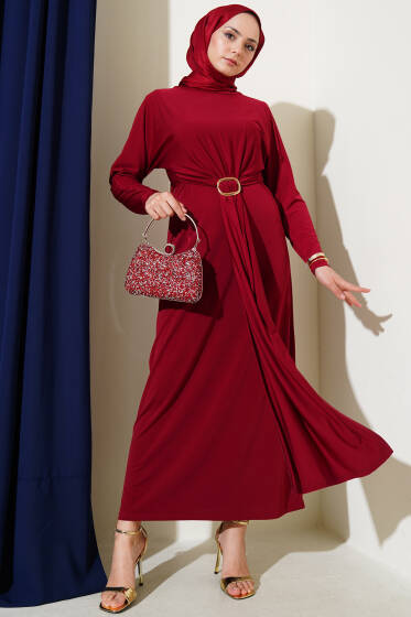 Tokalı İkili Sandy Elbise Bordo - Elbise