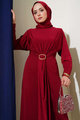 Tokalı İkili Sandy Elbise Bordo - Tesettür Elbise