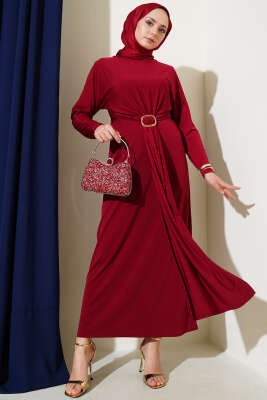 Tokalı İkili Sandy Elbise Bordo