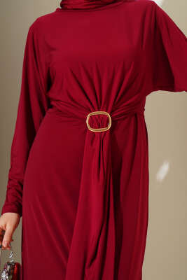 Tokalı İkili Sandy Elbise Bordo - Tesettür Elbise
